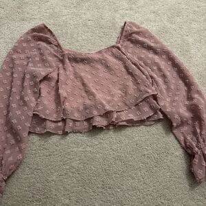 Altar'd State Pink Crop Blouse with Flutter Sleeves